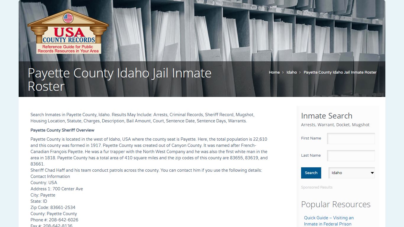 Payette County Idaho Jail Inmate Roster | Name Search